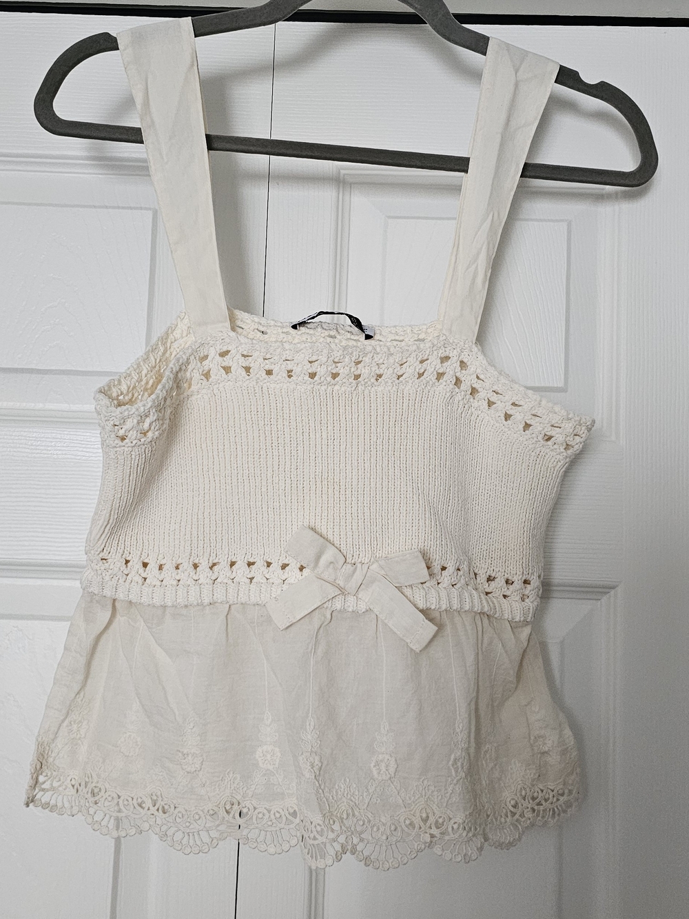 Zara Cream Crochet Knit Top